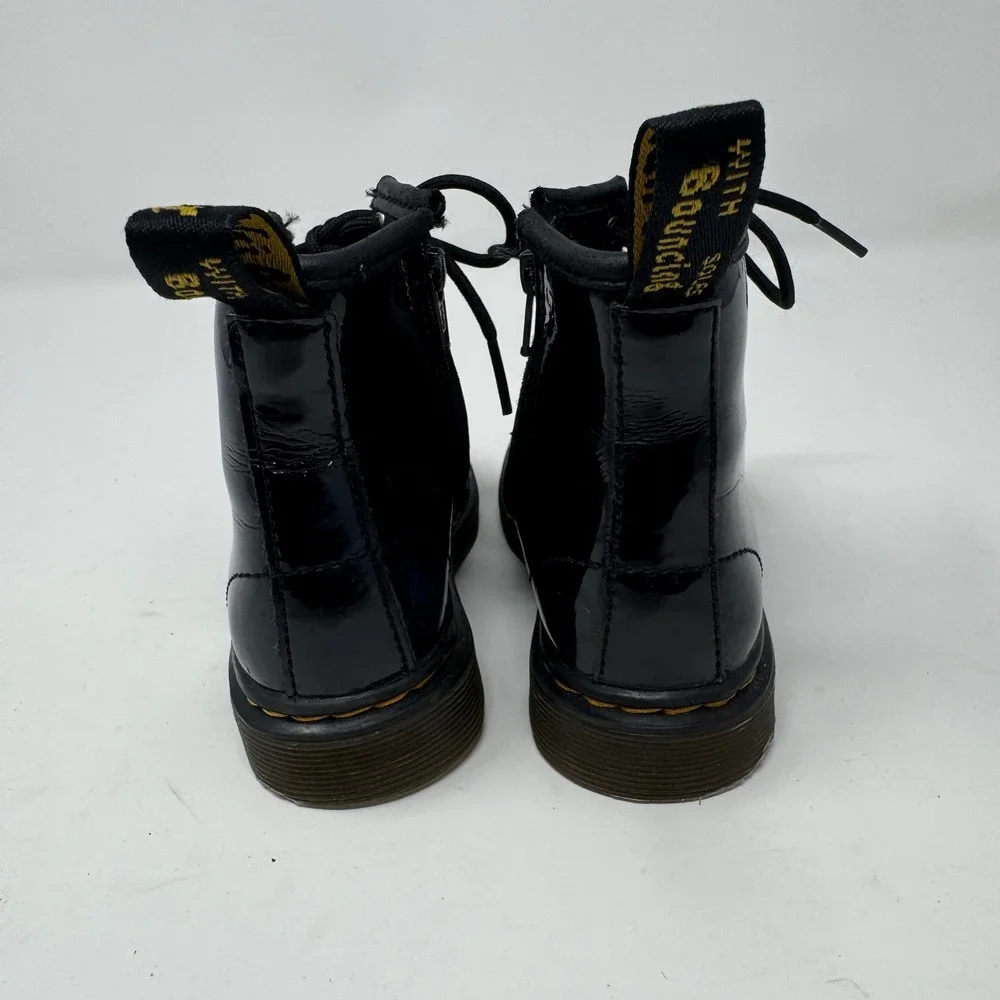 Kids Dr Martens‎ 1460 T Black Patent Leather Combat Boots Side Zip Size 8 US